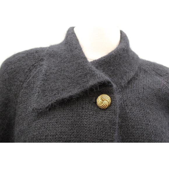 Vtg 90s Black Fuzzy Wool Mohair Blend Coatigan Cardigan Sweater Jacket Size M - Picture 4 of 7